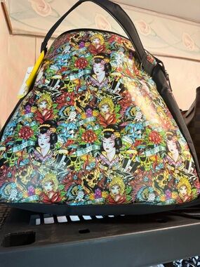 Ed Hardy Multicolor Tattoo-Print Tote with Black Trim